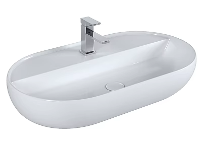 Modern White Oval Shaped Above Counter Wash Basin With Chrome Faucet 3d model