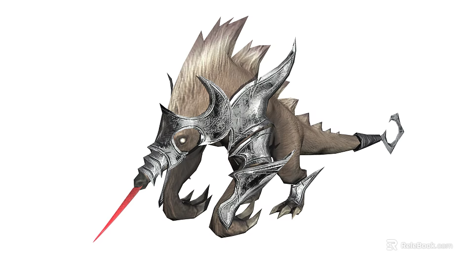 Fierce Fantasy Creature With Metal Armor Spiked Fur Sharp Claws And Long Spike 3d model 