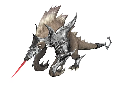 Fierce Fantasy Creature With Metal Armor Spiked Fur Sharp Claws And Long Spike 3d model