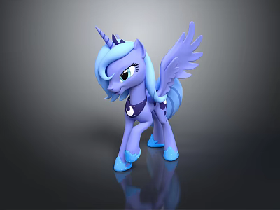 Blue Magical Pony Character With Unicorn Horn And Wings Decoration 3d model