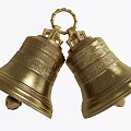 Ornamental Double Golden Bell Pendant With Intricate Carved Patterns And Ring Connector Design