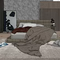 Modern background double bed 3d model
