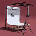 Mobile Digital Product Photography Studio Setup With White Backdrop Hanging Lights And Tripod Camera