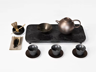 Modern Tea Set With Teapot Teacups Tray And Tea Tools On White Background 3d model