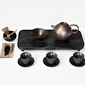 Modern Tea Set With Teapot Teacups Tray And Tea Tools On White Background 3d model