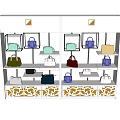 Display Shelves Featuring Various Colored Handbags On Multiple Tiers With Decorative Base