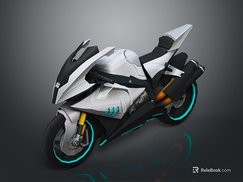 Futuristic Silver And Black Motorcycle With Sleek Design And Blue Accent Lights 3d model 