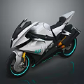Futuristic Silver And Black Motorcycle With Sleek Design And Blue Accent Lights