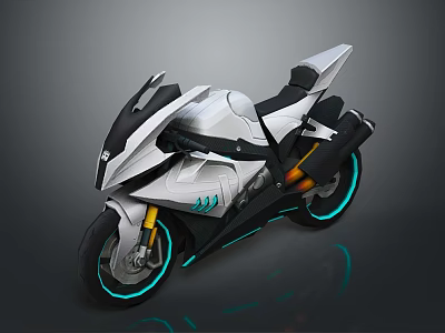 Futuristic Silver And Black Motorcycle With Sleek Design And Blue Accent Lights 3d model