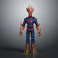 Game Movie Character With Fiery Hair Blue Costume Red Accents And Tree Like Appendages