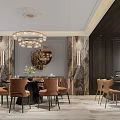 Modern Luxurious Interior With Marble Staircase Glass Railing Gold Handrail Wine Rack And Potted Plants