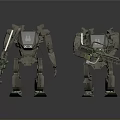 Two Sci Fi Robots With Mechanical Arms And Weaponry On Gray Background