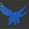 Winged Baby Elephant 3D Render In Flying Pose With Large Wings And Gray Background