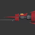 Red Futuristic Model Aircraft With Pointed Front Wings Transparent Cockpit And Golden Details