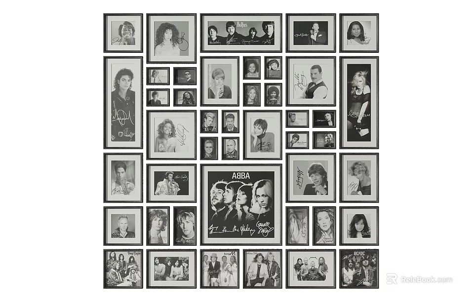 Black And White Photo Wall With Various Photos And Different Sized Frames 3d model