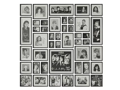 Black And White Photo Wall With Various Photos And Different Sized Frames 3d model
