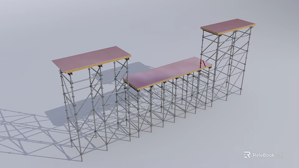 Temporary Metal Scaffold Partition With Wooden Plank Top For Space Dividing 3d model 