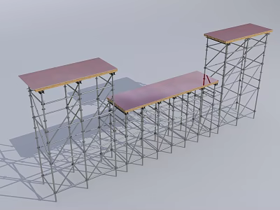 Temporary Metal Scaffold Partition With Wooden Plank Top For Space Dividing 3d model