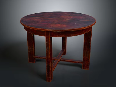 Classic Round Wooden Table With Dark Brown Finish And Four Solid Legs 3d model