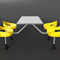 Modern Dining Table Set With White Tabletop And Four Yellow Chairs 3d model