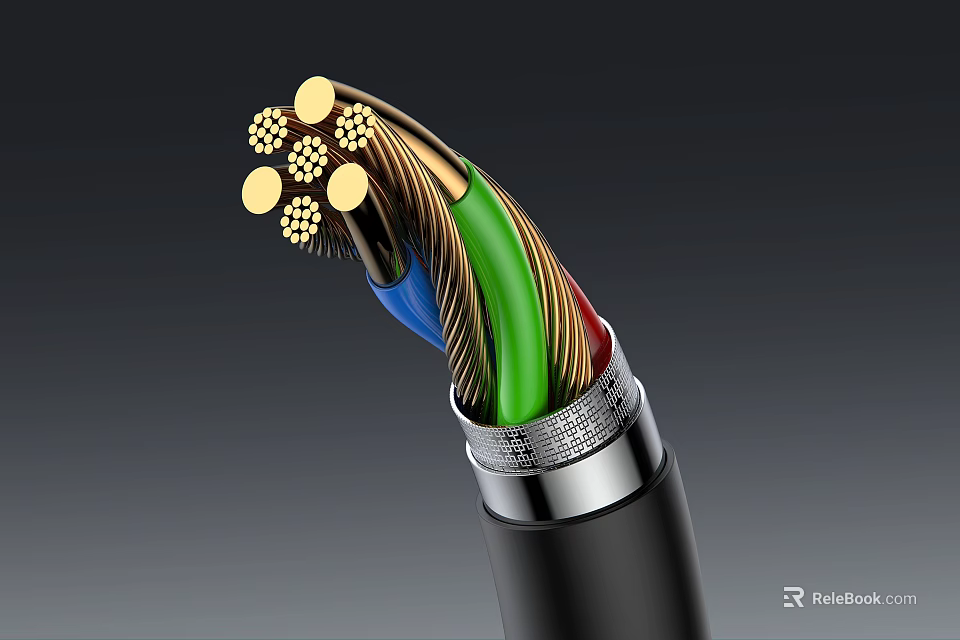 Mobile Digital Device Internal Connection With Black Cable Colorful Wires And Gold Contacts 3d model 