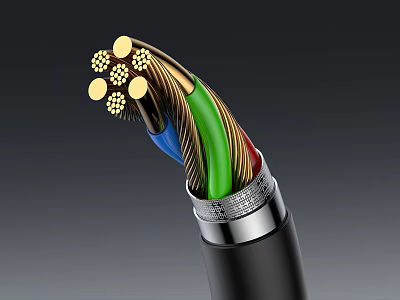 Mobile Digital Device Internal Connection With Black Cable Colorful Wires And Gold Contacts 3d model