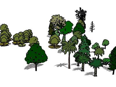 Various Arbor Trees With Different Species And Green Foliage In Landscape Scenery 3d model