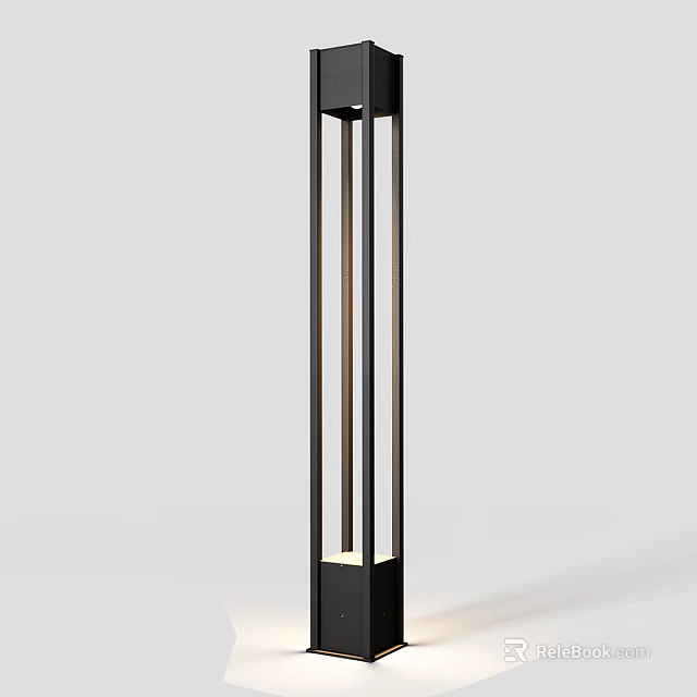 Modern Vertical Floor Lamp With Black Metal Frame And Warm Light 3d model 