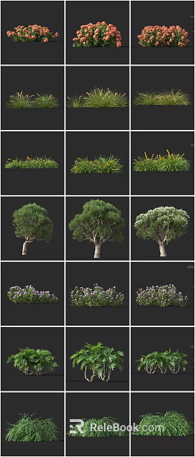 Different Varieties Of Shrubs With Green Foliage And Purple Flowers For Landscaping 3d model 