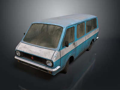 Old Blue And White Worn Van With Dust Covered Windows And Front Design 3d model