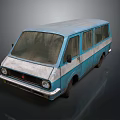 Old Blue And White Worn Van With Dust Covered Windows And Front Design