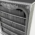 Classic Wooden Bookcase with Intricate Carved Details and Multiple Shelves Filled with Books