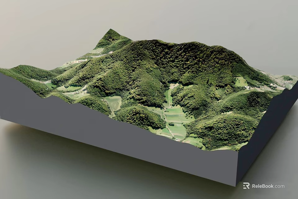 Detailed 3D Terrain Model Featuring Green Hills And Lush Vegetation Cover 3d model 