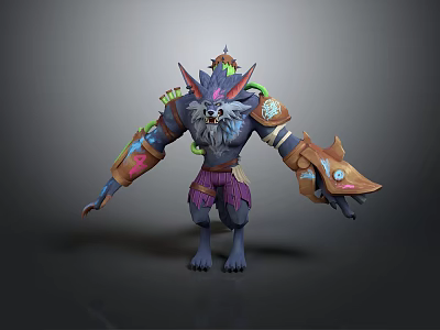 Fantasy Mythical Wolf Game and Movie Character With Ornate Headdress Colorful Armor and 3D Design 3d model