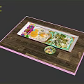 Delicious Fried Eggs And Fries With Green Herbs On White Plate Wooden Tray Seasoning Bowl