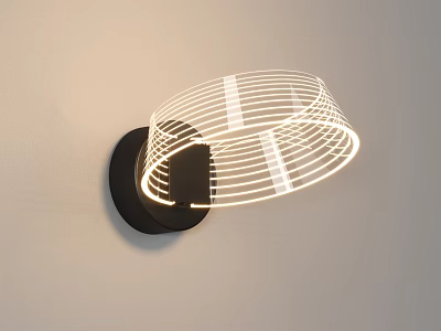 Modern LED Wall Light with White Striped Illuminated Design and Black Base Mounted on Wall 3d model