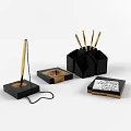 Black And Gold Desk Stationery Set With Inkwell Pen Holder And Notebook