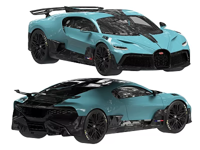 Bugatti Turquoise Sports Car With Black Accents Sporty Design Rear Spoiler And Alloy Wheels 3d model