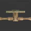 Vintage Door Latch As Daily Living Item With Stone Base Wooden Bar And Mossy Texture