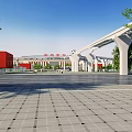 Aerial Planning Of Transportation Hub With Main Building Square Greenery And Road Network