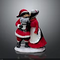 Santa Claus and Mrs Claus Decorative Figurine Kissing With Scroll Traditional Red Outfits Snowy Base