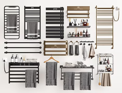 Modern Bathroom Cabinet Rack With Towel Racks Shelves Hooks And Storage Solutions Design 3d model