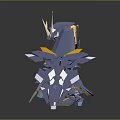 Armored Mech Character With Blue Yellow Armor Horns Shield Weapon And Wing Structures 3d model