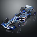 Silver and Blue Streamlined Race Car with Large Wheels and Reflective Surface 3d model
