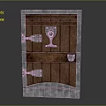 Traditional Wooden Swing Door With Metal Frame And Wine Glass Shaped Ornaments