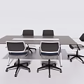Modern Rectangular Conference Table With Sleek Surface And Ergonomic Rolling Chairs 3d model