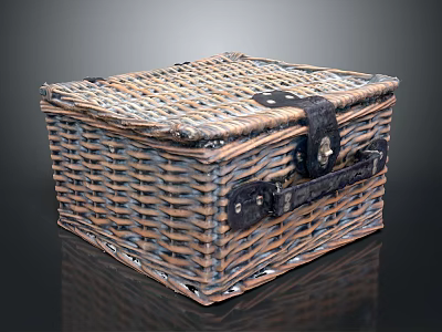 Playful Kitten Exploring Handwoven Rattan Box With Black Metal Fastener 3d model