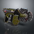 Futuristic Weapon Featuring Green Metallic Body Mechanical Structure And Rotating Components 3d model