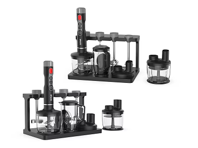 Black Modern Kitchen Appliances With Multiple Attachments And Blender Components 3d model