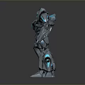 Futuristic Robot Character With Metallic Blue Black Armor And Complex Mechanical Design